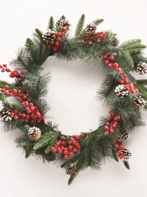 ΧΡΙΣΤΟΥΓΕΝΝΙΑΤΙΚΟ ΣΤΕΦΑΝΙ ΜΕ ΚΟΚΚΙΝΑ BERRIES & ΚΟΥΚΟΥΝΑΡΙΑ PE/PVC 500mm