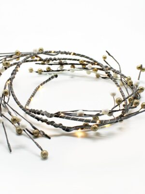 ΛΑΜΠΑΚΙΑ ΔΙΑΚΟΣΜΗΤΙΚΑ ΣΧΕΔΙΟ ΧΡΙΣΤΟΥΓΕΝΝΙΑΤΙΚΟ ΣΤΕΦΑΝΙ ΜΕ ΠΕΡΛΕΣ 30 MINI LED ΘΕΡΜΟ ΛΕΥΚΟ ΚΑΛΩΔΙΟ ΧΑΛΚΟΥ ΚΑΙ ΜΠΑΤΑΡΙΑ 3xAA IP20 1200mm