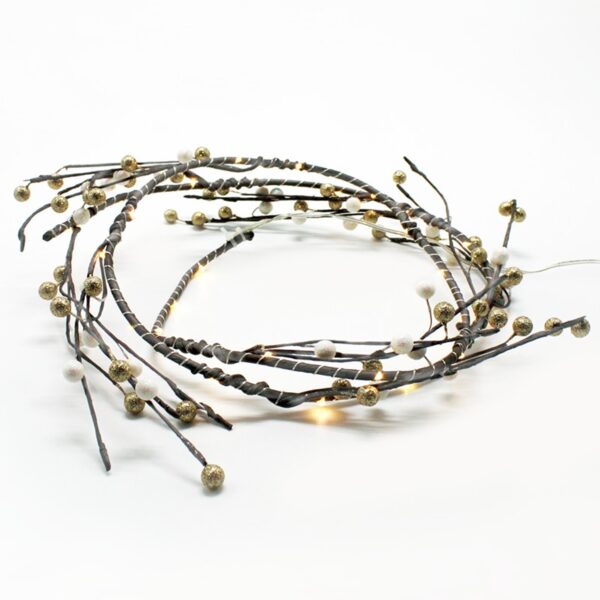 ΛΑΜΠΑΚΙΑ ΔΙΑΚΟΣΜΗΤΙΚΑ ΣΧΕΔΙΟ ΧΡΙΣΤΟΥΓΕΝΝΙΑΤΙΚΟ ΣΤΕΦΑΝΙ ΜΕ ΠΕΡΛΕΣ 30 MINI LED ΘΕΡΜΟ ΛΕΥΚΟ ΚΑΛΩΔΙΟ ΧΑΛΚΟΥ ΚΑΙ ΜΠΑΤΑΡΙΑ 3xAA IP20 1200mm